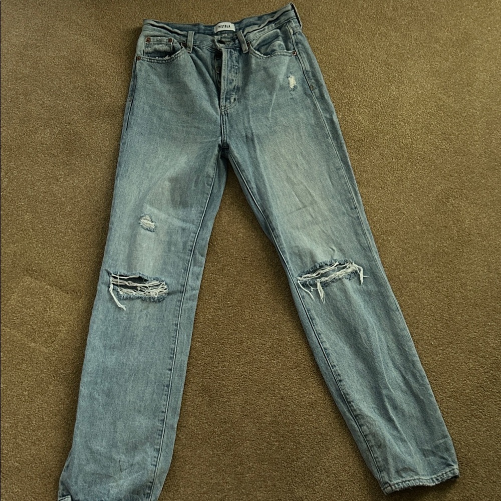 Pistola Light Blue Distressed Straight Leg Jeans